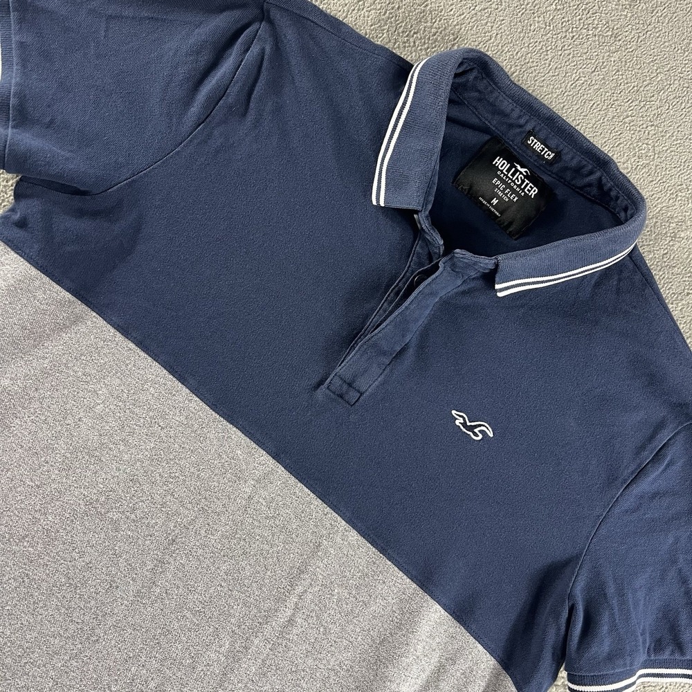 Hollister Epic Flex Polo Shirt Men's M Black Heather Color Block